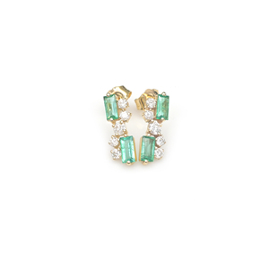 Dainty <b>Emerald</b> & Diamond <b>Studs</b> Push Back Earrings 14K Solid Yellow Gold 5x2.5MM Baguette Cut Gemstone Earrings Fast Shipping Lot - Product Image 1
