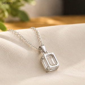 <b>Emerald</b> Cut Diamond Moissanite <b>Pendant</b> Necklace 925 Sterling Silver Claw Setting Trendy Women's Gift - Product Image 6