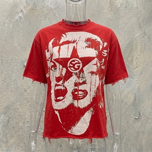 Camiseta Roja Extra Grande para Hombre con Estampado de Logotipo de Estrella, Estilo Urbano, Manga Corta, Cuello Redondo, 100% Algodón Jersey, Ecológica - Product Image 6