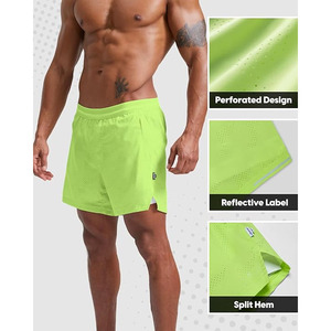Shorts de sport décontractés pour hommes, en tissu éponge, séchage rapide, ourlet fendu, taille haute élastique, respirant, avec poches pratiques, brodé - Product Image 4