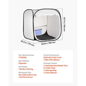 Tenda Portatile Pop-Up per Verniciatura con Porta a Rete 28,3 X 28,5 X 29,5 Pollici, Tenda per Verniciatura a Spruzzo per Lavori sul Posto - Product Image 4