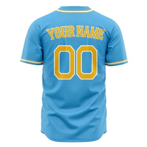 Maillot de baseball bleu clair personnalisé pour homme, manches courtes, boutonné, nom de l'équipe imprimé par sublimation, évacuation de l'humidité, vêtements de sport pour adultes - Product Image 2