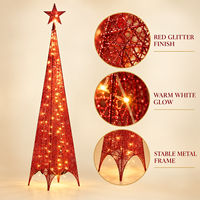 Sapin de Noël en maille rouge à piles avec étoile sur le dessus et LED blanc chaud pour la décoration intérieure des fêtes à la maison