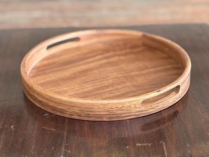 Walnut wood round <b>tray</b> Hard wood tea <b>tray</b> Service <b>tray</b> for tea or picnic Exotic wood serving <b>tray</b> handmade from Thailand - Product Image 2