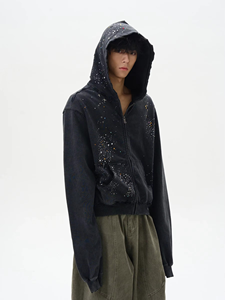 Sweat-shirt à capuche noir pour homme, imprimé à pois en strass, coupe classique, style décontracté, vêtement d'hiver, manches classiques, tissu polaire, 100% coton - Product Image 3