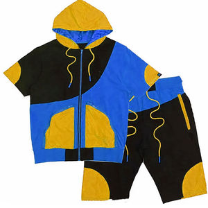 Ensemble de survêtement pour homme à capuche, color-block, séchage rapide, léger, sportif, manches longues, gris avec fermeture éclair néon - Product Image 3