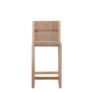 Chaise de bar moderne en teck avec dossier et assise en corde de rotin, design minimaliste, chaise haute de bar pour hôtel et usage extérieur - Product Image 5