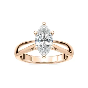 Anillo de compromiso solitario con diamante marquesa, engaste de seis puntas con banda cónica pulida en oro rosa, oro blanco, oro amarillo. - Product Image 1