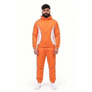 Ensemble de survêtement gris à capuche pour homme avec empiècements crème, manches longues, décontracté, respirant, en polyester et coton, pour l'automne - Product Image 6