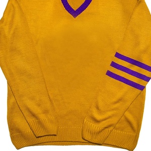 Pull tricoté personnalisé pour homme, col en V, couleur or vieilli et parpal, avec bordure et rayures sur les manches, pour l'automne - Product Image 4