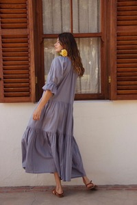 Robe courte à volants en coton pour femmes |   Robe longue ample style bohème |   Robe de soirée vintage anti-plis éco-responsable à épaules tombantes | - Product Image 4