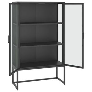 Grand meuble haut en acier anthracite avec portes en verre trempé pour salon - Product Image 4