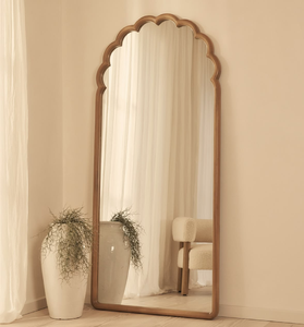 Unique undulating wood frame full-length <b>mirror</b>. Hourglass curves add artistic focal flair. Available at wholesale price. - Product Image 4