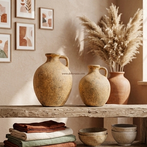 Mariposa S Distressed Patina Yellow Rustic Terracotta Clay Handmade Handcrafted <b>Ceramic</b> Jug <b>Vase</b> Decorative Tabletop Hotel Use - Product Image 6