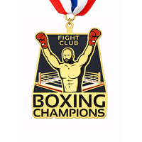 Médaille de sport de boxe personnalisée en métal émaillé souple en zinc, en forme de gant, plaquée or, avec impression UV, pour événements, souvenirs et jeux de compétition