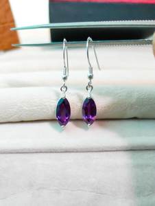 Pendientes de Zafiro Natural con Cambio de Color, Corte Marquesa, Chapados en Oro Púrpura, Plata de Ley 925, Regalo de Aniversario para Mujer - Product Image 4