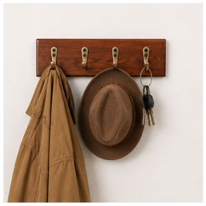 Premium Handcrafted Teakwood Wall Mounted Key Holder with 4 Antique Brass <b>Hooks</b> Wholesale OEM Customization Available - Product Image 4