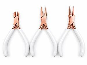 Kit de bijoux permanents 3 pièces, ensemble de pinces en or rose avec poignées blanches, outils de bijouterie à bec effilé, à bec rond et coupe-fil pour la création de bijoux - Product Image 1