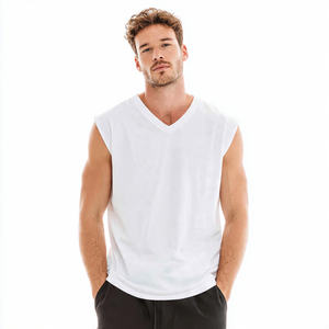 Chaleco sin mangas de punto 100% algodón con cuello en V para hombre, ropa deportiva, chaleco sin mangas para hombre, camiseta ajustada para fitness y musculación para hombre - Product Image 2