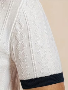 Camiseta de Punto Jacquard con Cuello en Contraste para Hombre, Manga Corta, Texturizada, Casual, Transpirable, Suave, Ecológica, para Verano - Product Image 4