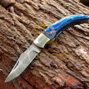 Cuchillo de Caza Plegable Premium OEM RB de Acero de Damasco con Mango de Palisandro, Empuñadura de Latón y Hoja de 7 Pulgadas para Camping - Product Image 4