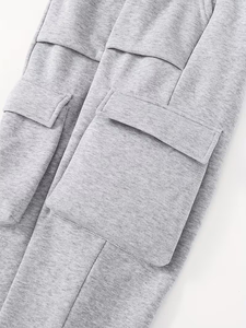 Boys' Autumn/Winter Fleece Heavyweight Windproof Cargo Pants Lining Pockets Elastic Waist Wide Leg for Outdoor Use-Regular Size - Product Image 5