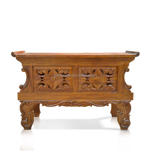 Buffet traditionnel avec détails sculptés en bois de teck massif de Bali, Indonésie, couleur brun naturel - Product Image 1