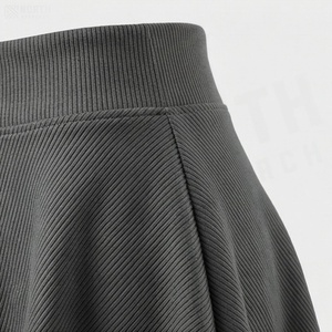 Jupe courte trapèze pour femme, taille élastique, tricotée, couleur unie, décontractée, plissée, en coton élasthanne extensible, confortable, toutes saisons - Product Image 5