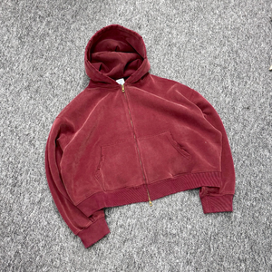 Heavyweight Custom Oversized <b>Zip</b> <b>up</b> Fleece Blank Streetwear Acid Wash Pullover Distressed Boxy <b>Cropped</b> Fit <b>Hoodies</b> for Men - Product Image 1
