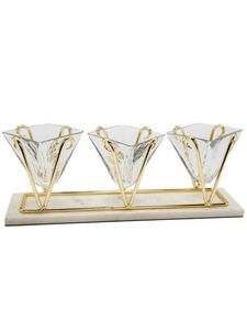 Fabulous Look 3 Pcs Hammered <b>Glass</b> Dry fruit Bowl Set with Gold Metal Stand and White <b>Marble</b> Tray - Product Image 1