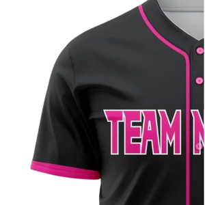 Camiseta de Béisbol Personalizada para Hombre, Negra y Rosa, con Botones, Transpirable, Uniforme de Equipo de Softbol, Camiseta Deportiva para Entrenamiento y Juegos - Product Image 4