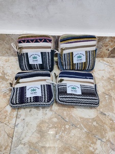 HIMALAYAN HEMP Mini Coin Purses Handmade Geometric Pattern Bohemian Style Zipper Closure Unisex Canvas <b>Wallets</b> - Product Image 2