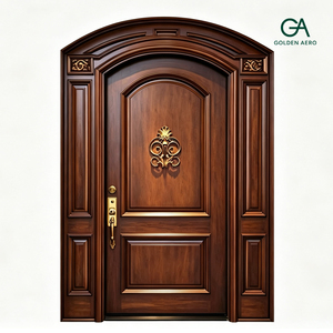 Panel de Puerta de Entrada de Madera Sólida Mediterránea con Paneles Laterales para Villas de Lujo, Fabricación Personalizada GA-38S - Product Image 1