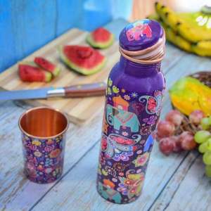 Ethnic Printed <b>Copper</b> Water Bottle with <b>Copper</b> Tumbler Pure <b>Copper</b> Drinking Bottle Ayurvedic Wellness Gift for Travel Home - Product Image 1