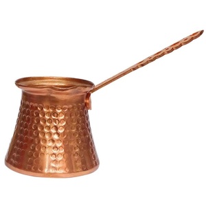 Cafetera turca tradicional de cobre con diseño de hoyuelos, forma redonda con asa, diseño tradicional para preparar café. - Product Image 1
