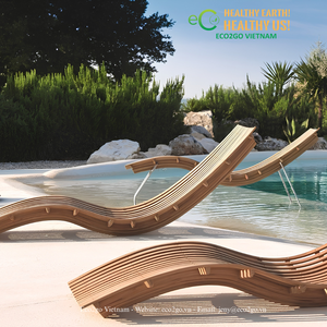 ECO2GO VIETNAM Chaise longue en bois style resort, design vague, coussin en option, surface inclinable confortable, jardin, hôtel, villa - Product Image 5