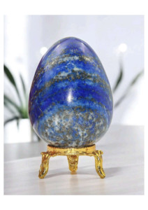 Adorno de Huevo de Lapislázuli Pulido sobre Base Dorada, Decoración para el Hogar, Feng Shui, Coleccionable - Product Image 3