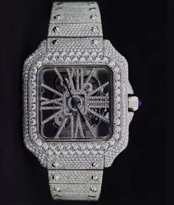 Montre mécanique carrée de luxe pour homme en acier inoxydable avec tourbillon, cadran en cristal saphir, bracelet analogique 42 mm serti de diamants - Product Image 1