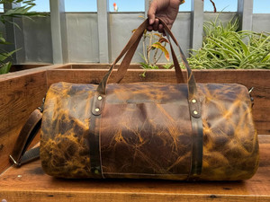 กระเป๋าทรงดัฟเฟิลกระเป๋าเดินทางแบบเต็มตัวทำจากหนังแท้สไตล์วินเทจสำหรับไปยิมกระเป๋าหนังแท้สำหรับเดินทางข้ามคืน - Product Image 4