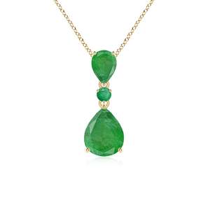 14K 18K <b>Gold</b> Natural Pear and Round Cut Green Emerald Three Stone <b>Pendant</b> High Quality Classical Design Handmade Jewelry <b>Pendant</b> - Product Image 1