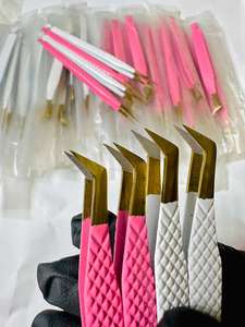 Pince à cils rose et blanche en acier inoxydable, avec grip diamanté, pointe lisse, anti-magnétique, anti-statique, outils de précision individuels - Product Image 1