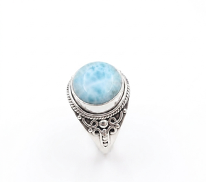 Natural Larimar Statement <b>Ring</b> <b>925</b> Sterling <b>Silver</b> Vintage Filigree Handmade Gemstone <b>Ring</b> Women Jewelry Gift for Men Unisex Her - Product Image 4