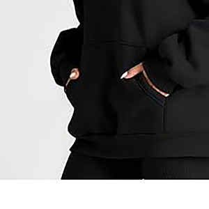 Sudadera con capucha negra extragrande para mujer con bolsillo tipo canguro - Product Image 6