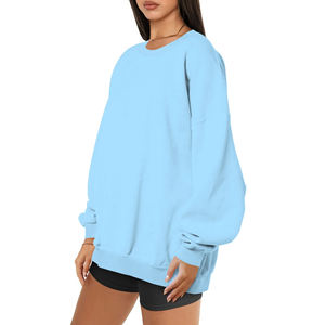 Sweat-shirt à col rond à manches longues et épaules tombantes pour femme, couleur unie, en coton tricoté, haut décontracté d'automne - Product Image 2