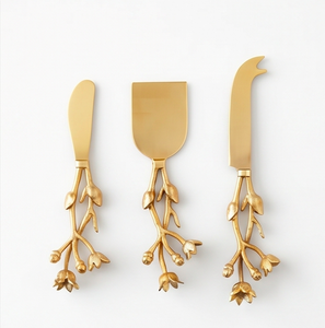 Gold Plated <b>Cheese</b> <b>Knife</b> <b>Set</b> With Floral Branch Handles Metal <b>Cheese</b> Tools For Serving Events Use Wedding And Dining Decor - Product Image 1