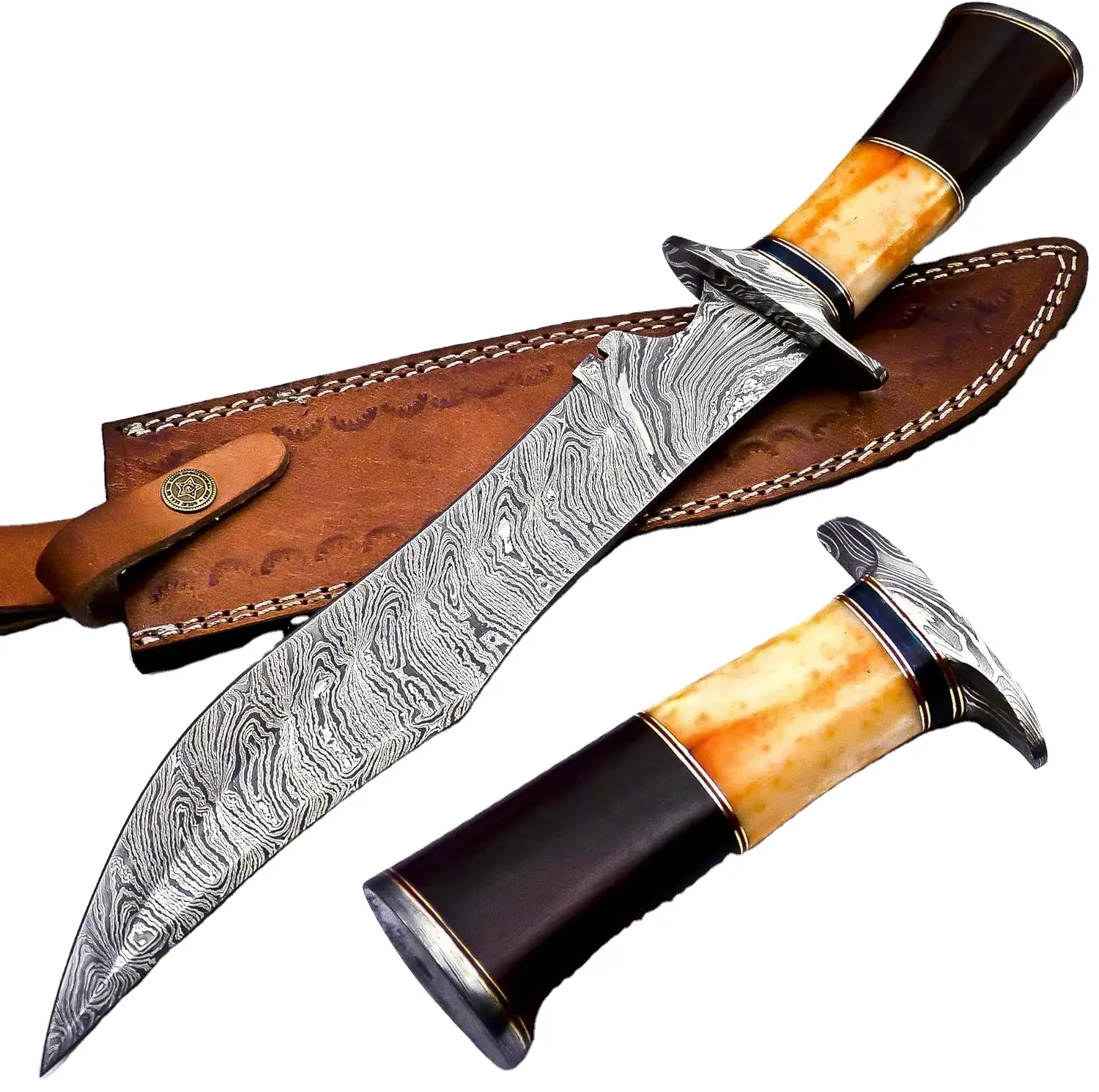 Premium kalite şam çelik güçlü bıçak açık kamp bıçağı avcılar için güzel ahşap kemik kolu Bowie bıçak kılıf ile