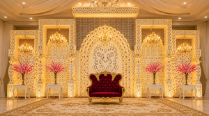 Outdoor <b>Wedding</b> Stage Backdrop with Mughal Mirror <b>Frames</b> Luxury Mirror Panels for <b>Wedding</b> Ceremony Stage Decor For Australia - Product Image 4
