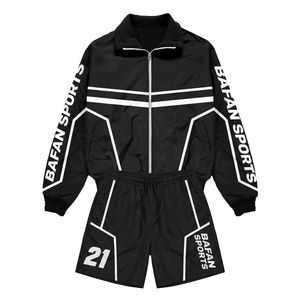 Mens Windbreaker Short Set 110 GSM Lightweight Polyester Olive <b>Green</b> Beige Panel Design Custom Logo Print plus size - Product Image 5