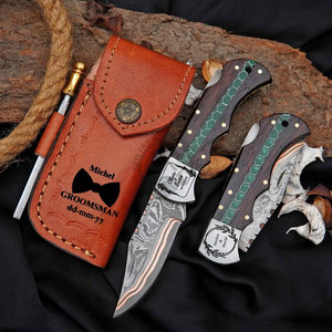 Premium Handmade Copper Damascus Steel Drop Point Pocket Folding Knife Wood Honeycomb Steel Bolster Handle Outdoor Hunting Knife - Product Image 1