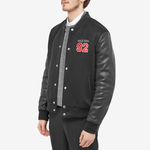 Premium <b>Men's</b> Black Wool Varsity <b>Jacket</b> <b>Leather</b> Sleeves Custom Embroidered Letterman Bomber <b>Jacket</b> Retro Baseball Streetwear - Product Image 2